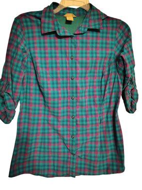 Duluth Trading Company Medium Women's Vented Shirt Purple Blue Check, Button